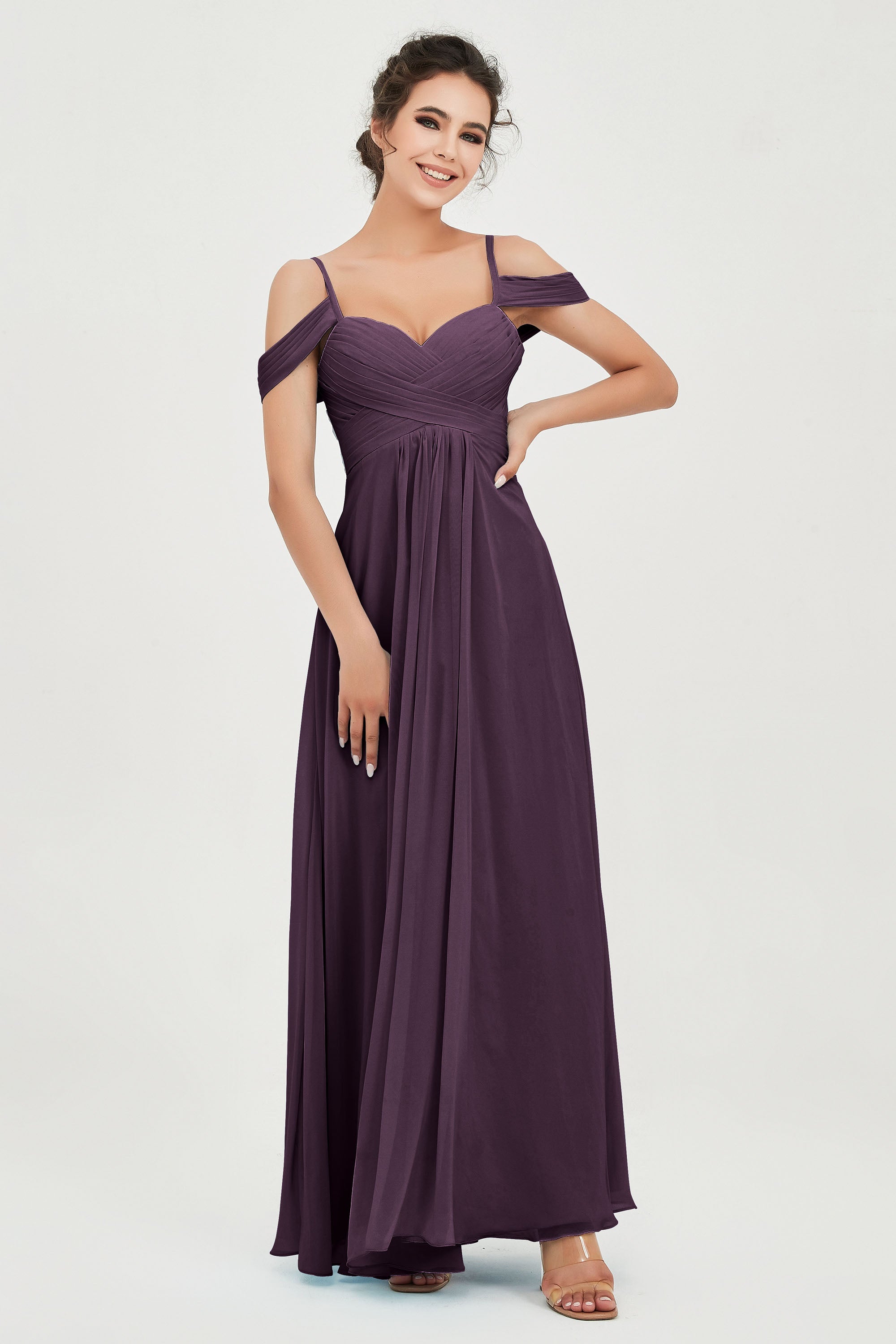 Spaghetti Straps Chiffon Off the Shoulder Bridesmaid Dress Floor Formal Evening Dresses Gowns