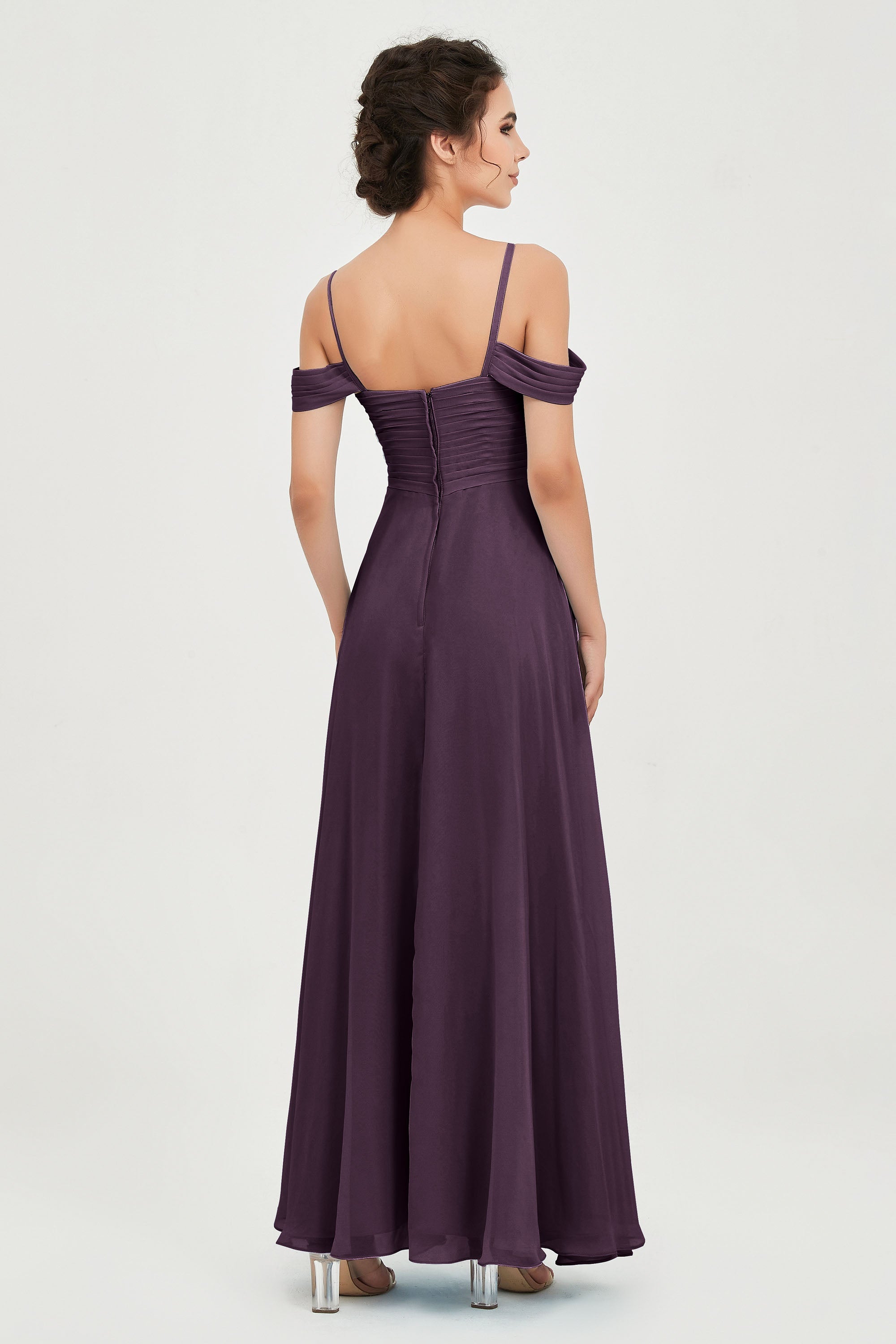 Spaghetti Straps Chiffon Off the Shoulder Bridesmaid Dress Floor Formal Evening Dresses Gowns