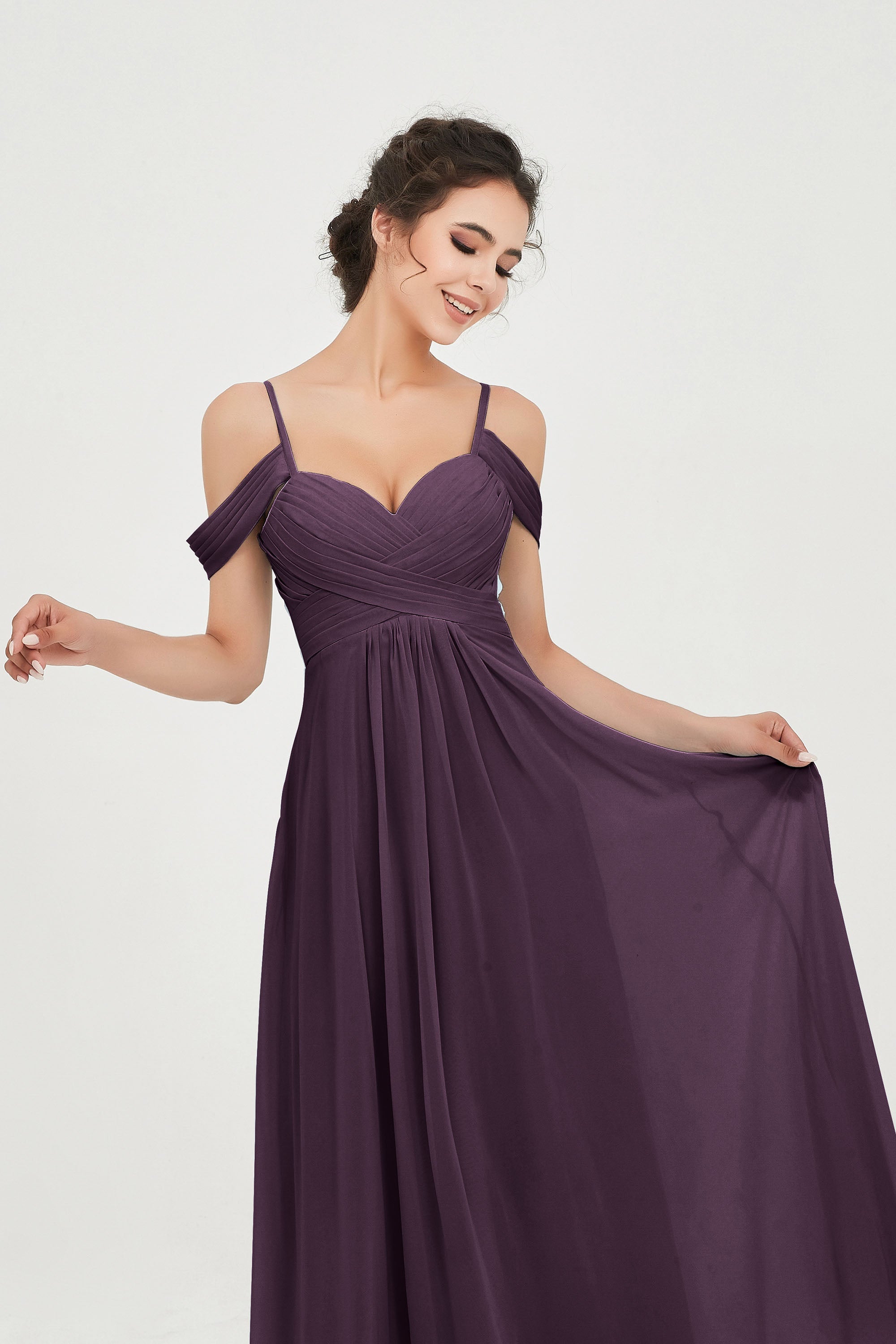 Spaghetti Straps Chiffon Off the Shoulder Bridesmaid Dress Floor Formal Evening Dresses Gowns