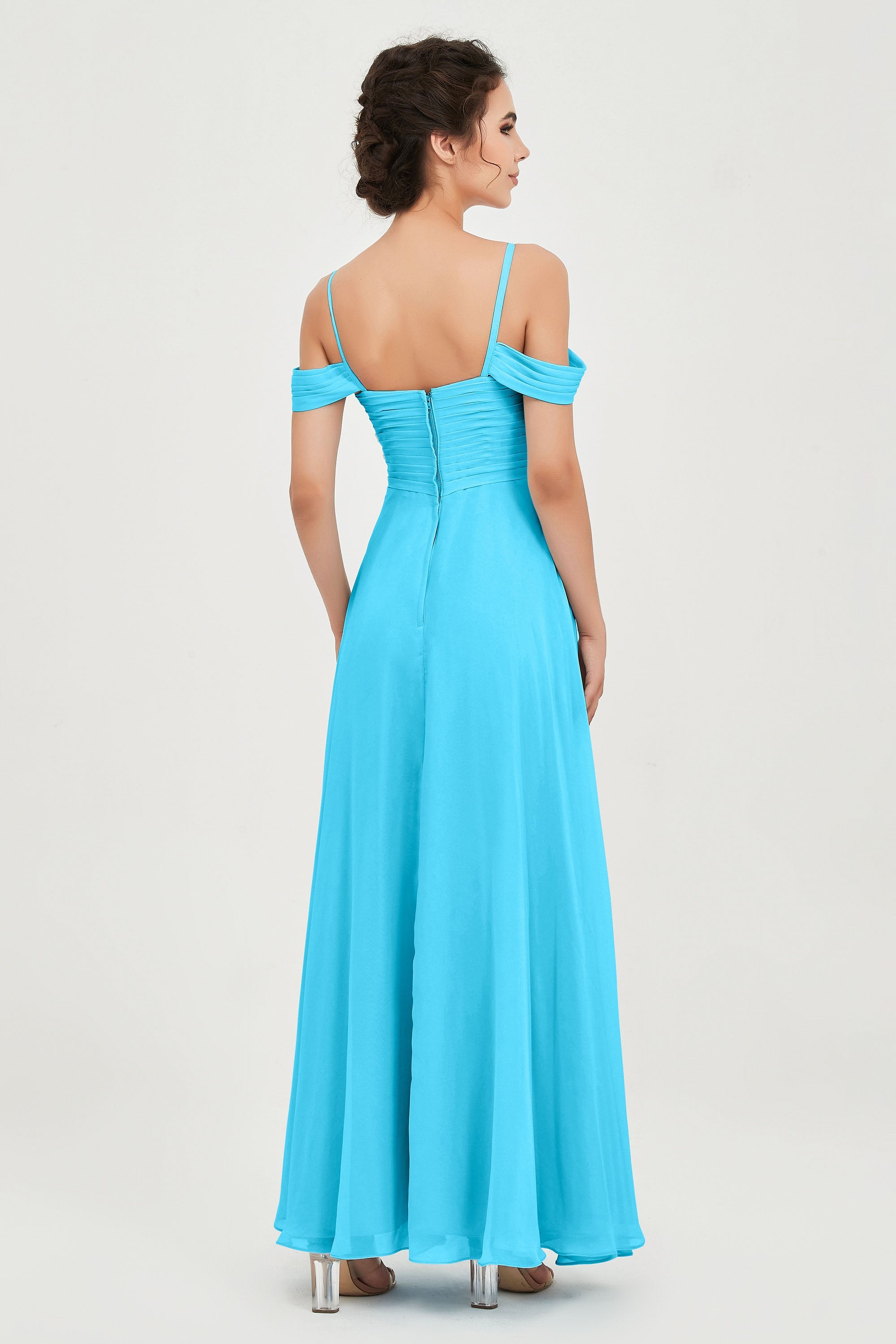 Spaghetti Straps Chiffon Off the Shoulder Bridesmaid Dress Floor Formal Evening Dresses Gowns