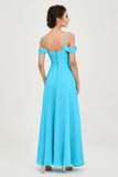 Spaghetti Straps Chiffon Off the Shoulder Bridesmaid Dress Floor Formal Evening Dresses Gowns