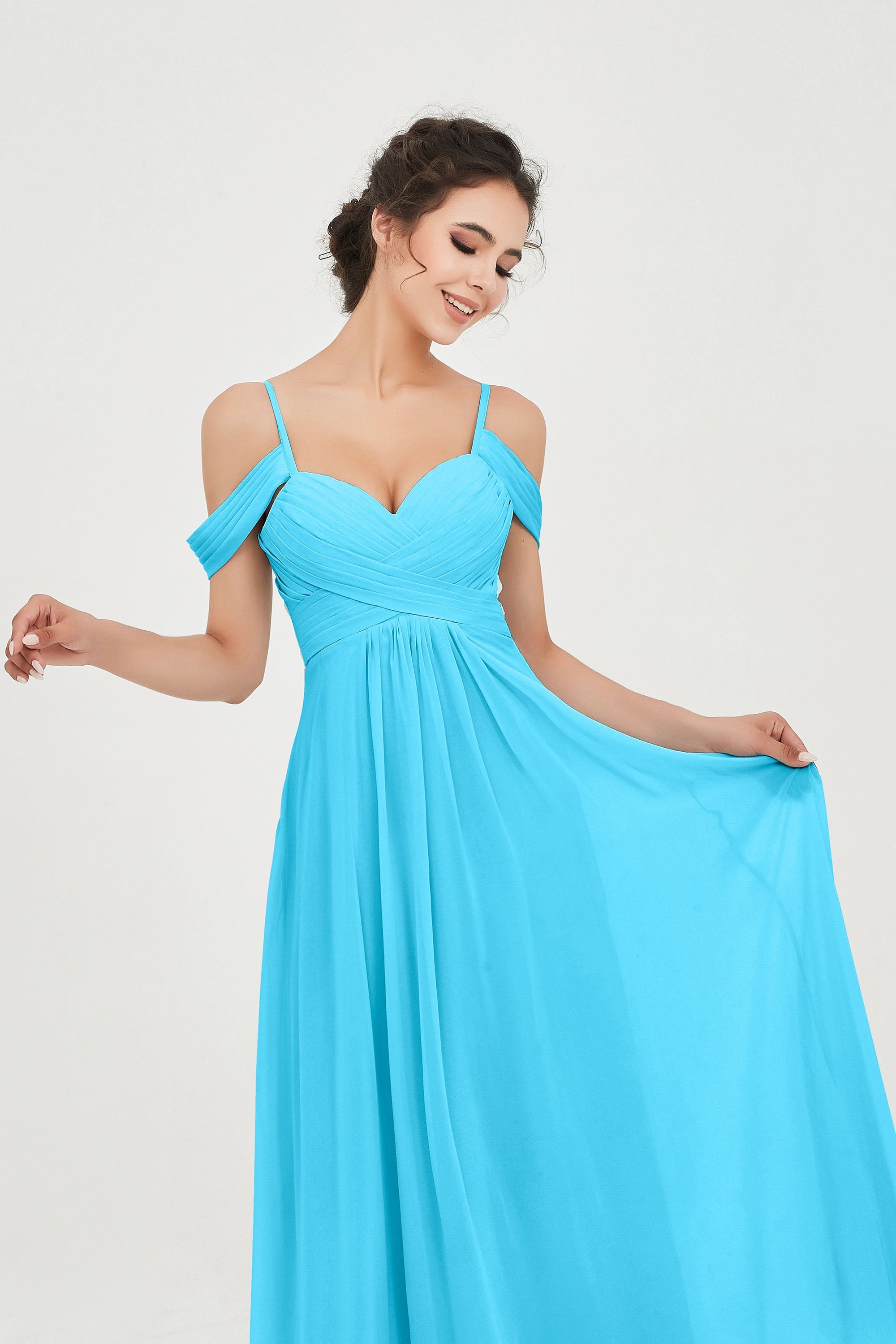 Spaghetti Straps Chiffon Off the Shoulder Bridesmaid Dress Floor Formal Evening Dresses Gowns