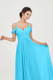 Spaghetti Straps Chiffon Off the Shoulder Bridesmaid Dress Floor Formal Evening Dresses Gowns