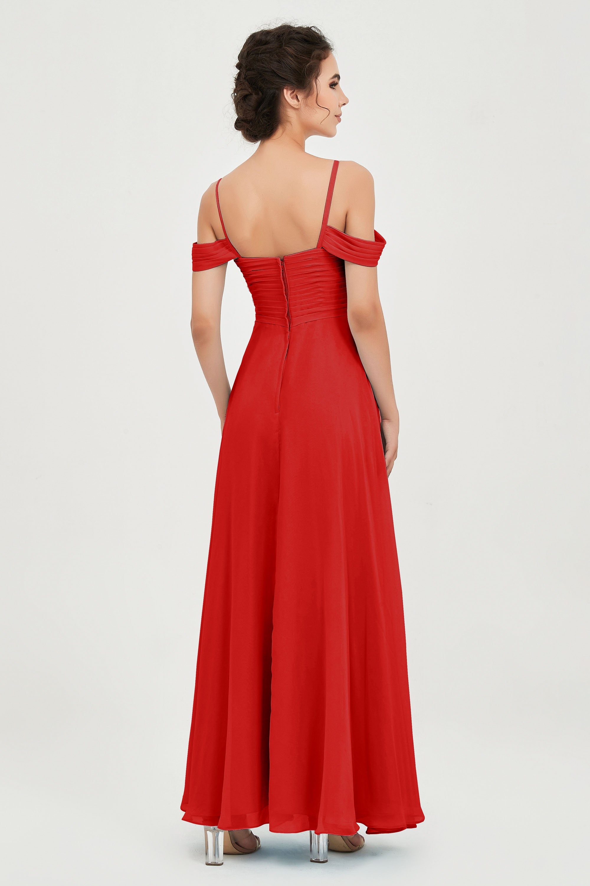 Spaghetti Straps Chiffon Off the Shoulder Bridesmaid Dress Floor Formal Evening Dresses Gowns