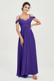 Spaghetti Straps Chiffon Off the Shoulder Bridesmaid Dress Floor Formal Evening Dresses Gowns