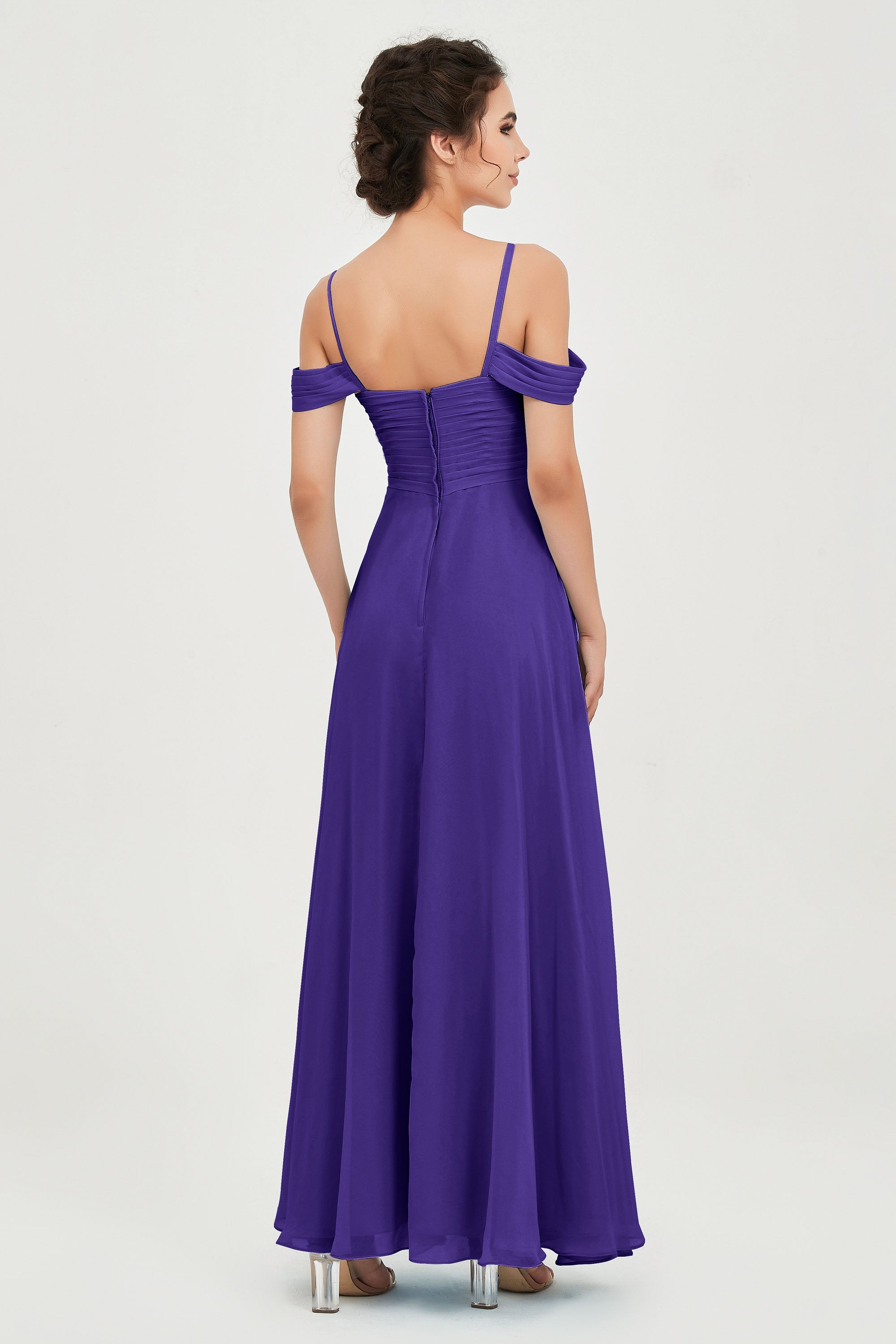 Spaghetti Straps Chiffon Off the Shoulder Bridesmaid Dress Floor Formal Evening Dresses Gowns
