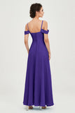 Spaghetti Straps Chiffon Off the Shoulder Bridesmaid Dress Floor Formal Evening Dresses Gowns