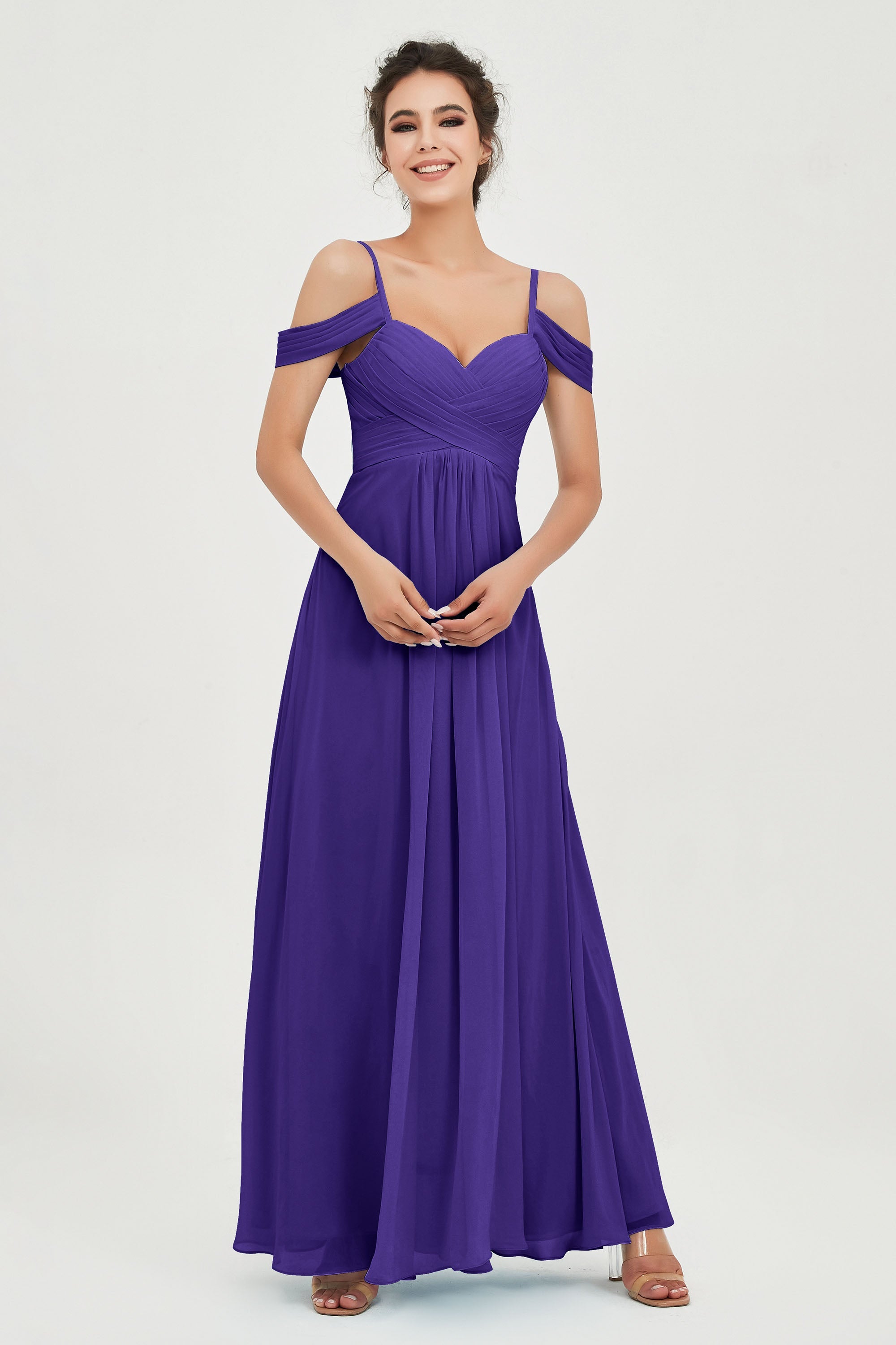 Spaghetti Straps Chiffon Off the Shoulder Bridesmaid Dress Floor Formal Evening Dresses Gowns