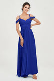 Spaghetti Straps Chiffon Off the Shoulder Bridesmaid Dress Floor Formal Evening Dresses Gowns