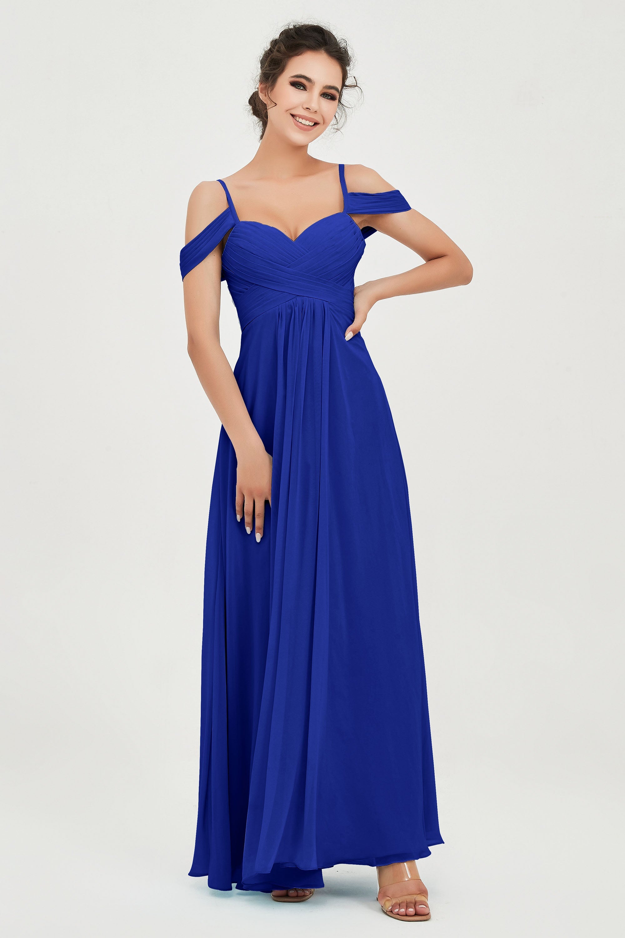 Spaghetti Straps Chiffon Off the Shoulder Bridesmaid Dress Floor Formal Evening Dresses Gowns