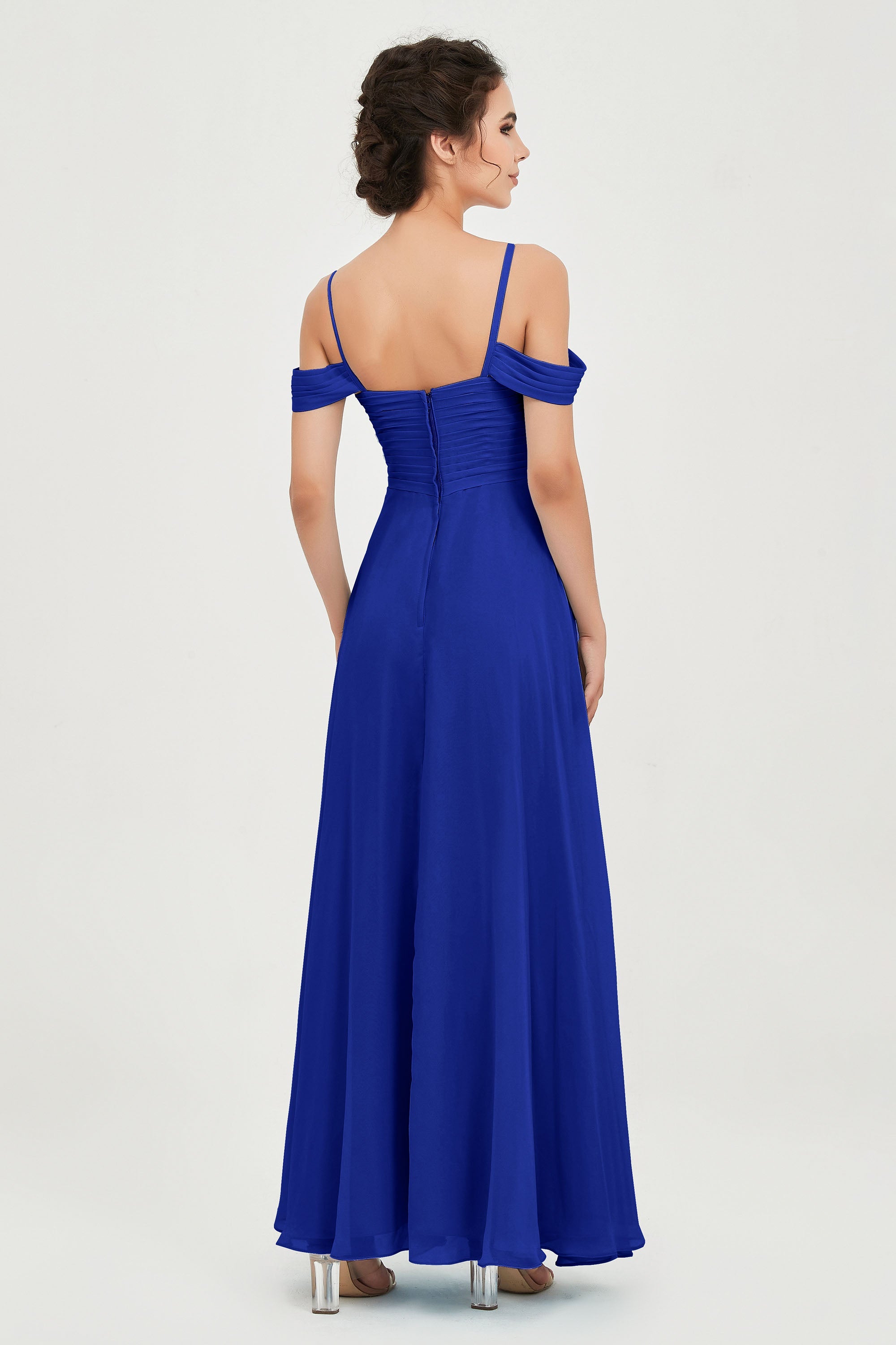 Spaghetti Straps Chiffon Off the Shoulder Bridesmaid Dress Floor Formal Evening Dresses Gowns