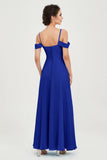 Spaghetti Straps Chiffon Off the Shoulder Bridesmaid Dress Floor Formal Evening Dresses Gowns