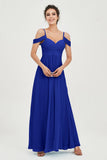 Spaghetti Straps Chiffon Off the Shoulder Bridesmaid Dress Floor Formal Evening Dresses Gowns