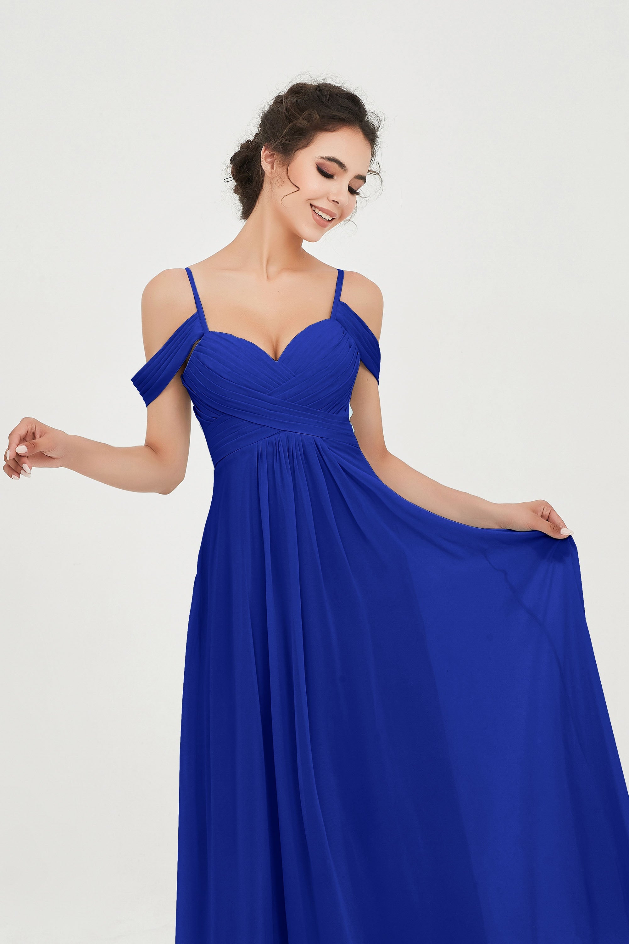 Spaghetti Straps Chiffon Off the Shoulder Bridesmaid Dress Floor Formal Evening Dresses Gowns