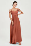Spaghetti Straps Chiffon Off the Shoulder Bridesmaid Dress Floor Formal Evening Dresses Gowns