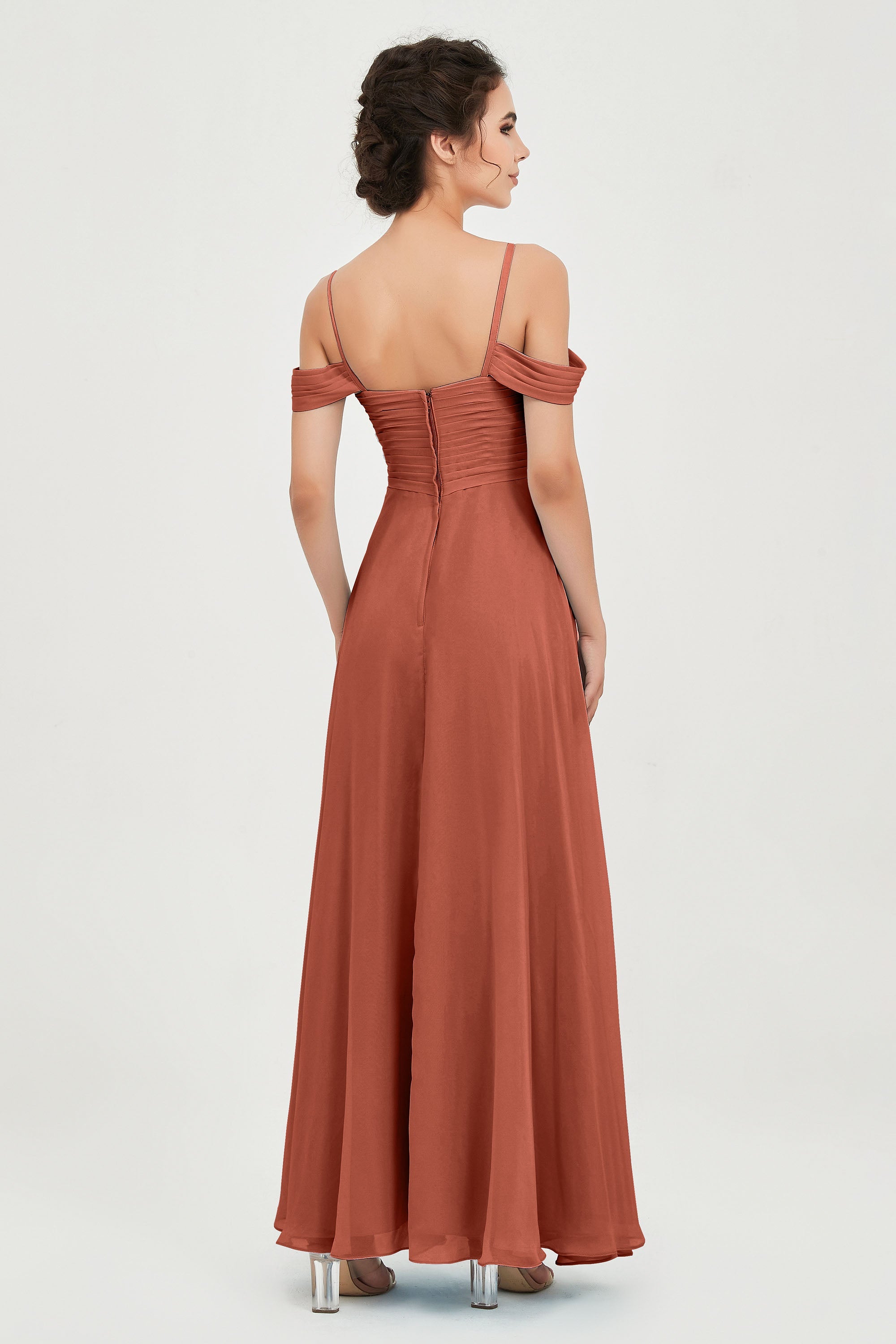 Spaghetti Straps Chiffon Off the Shoulder Bridesmaid Dress Floor Formal Evening Dresses Gowns