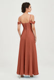 Spaghetti Straps Chiffon Off the Shoulder Bridesmaid Dress Floor Formal Evening Dresses Gowns