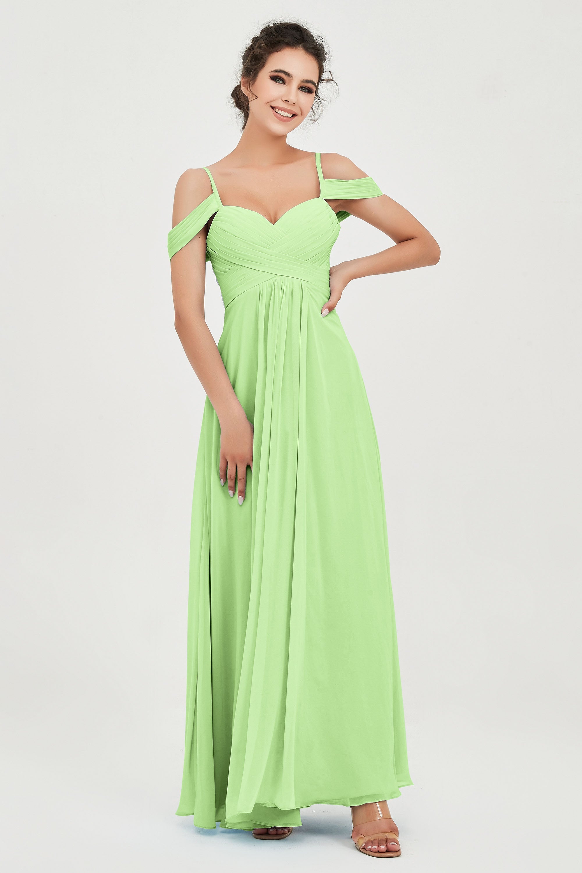 Spaghetti Straps Chiffon Off the Shoulder Bridesmaid Dress Floor Formal Evening Dresses Gowns