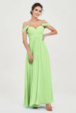 Spaghetti Straps Chiffon Off the Shoulder Bridesmaid Dress Floor Formal Evening Dresses Gowns