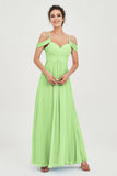 Spaghetti Straps Chiffon Off the Shoulder Bridesmaid Dress Floor Formal Evening Dresses Gowns