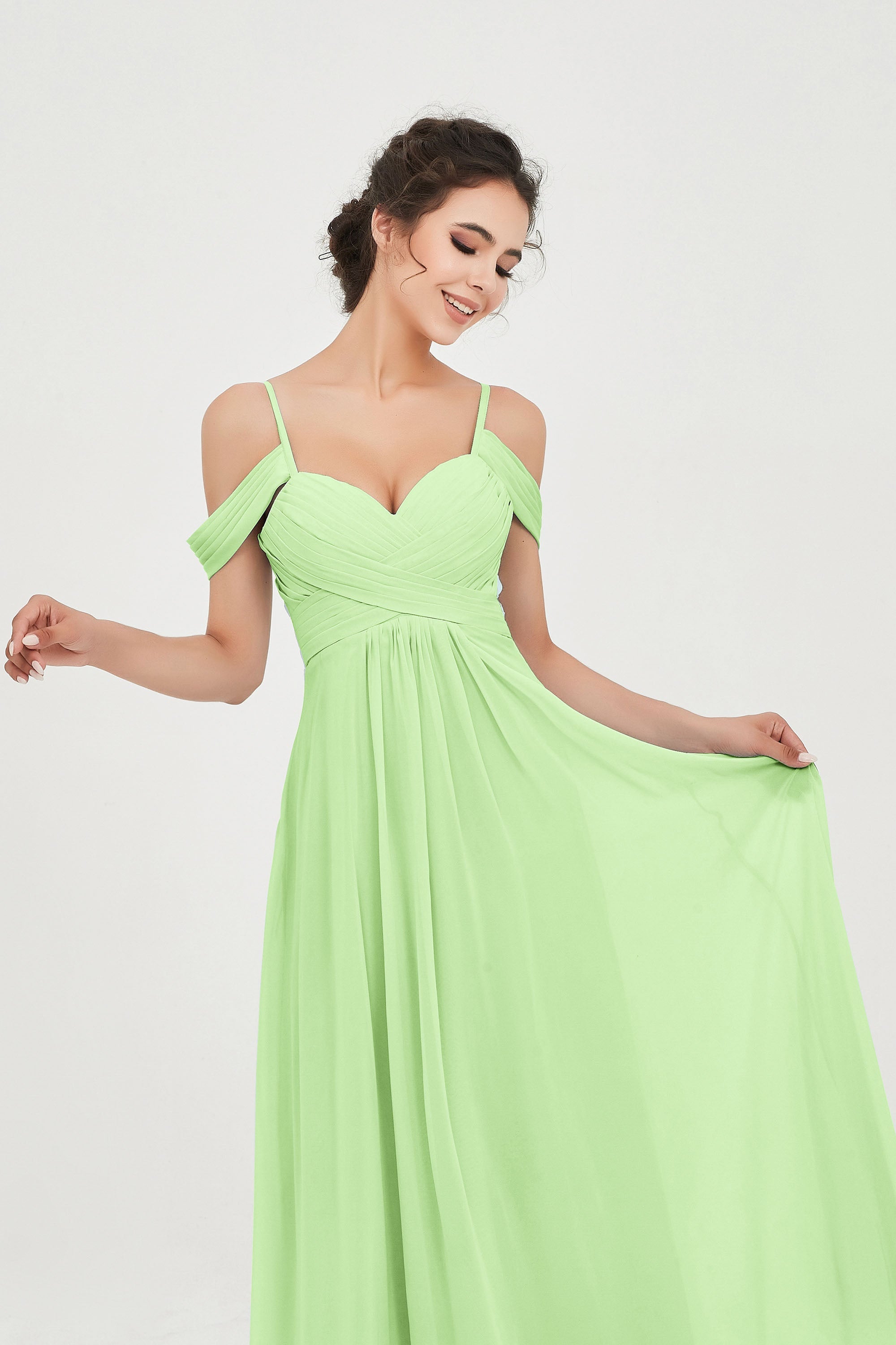 Spaghetti Straps Chiffon Off the Shoulder Bridesmaid Dress Floor Formal Evening Dresses Gowns