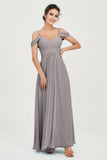 Spaghetti Straps Chiffon Off the Shoulder Bridesmaid Dress Floor Formal Evening Dresses Gowns