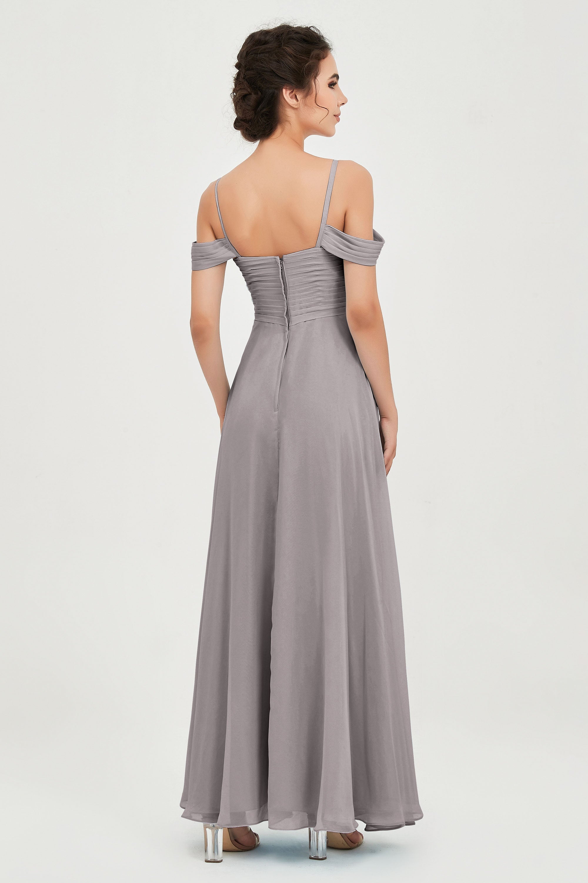 Spaghetti Straps Chiffon Off the Shoulder Bridesmaid Dress Floor Formal Evening Dresses Gowns
