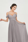 Spaghetti Straps Chiffon Off the Shoulder Bridesmaid Dress Floor Formal Evening Dresses Gowns