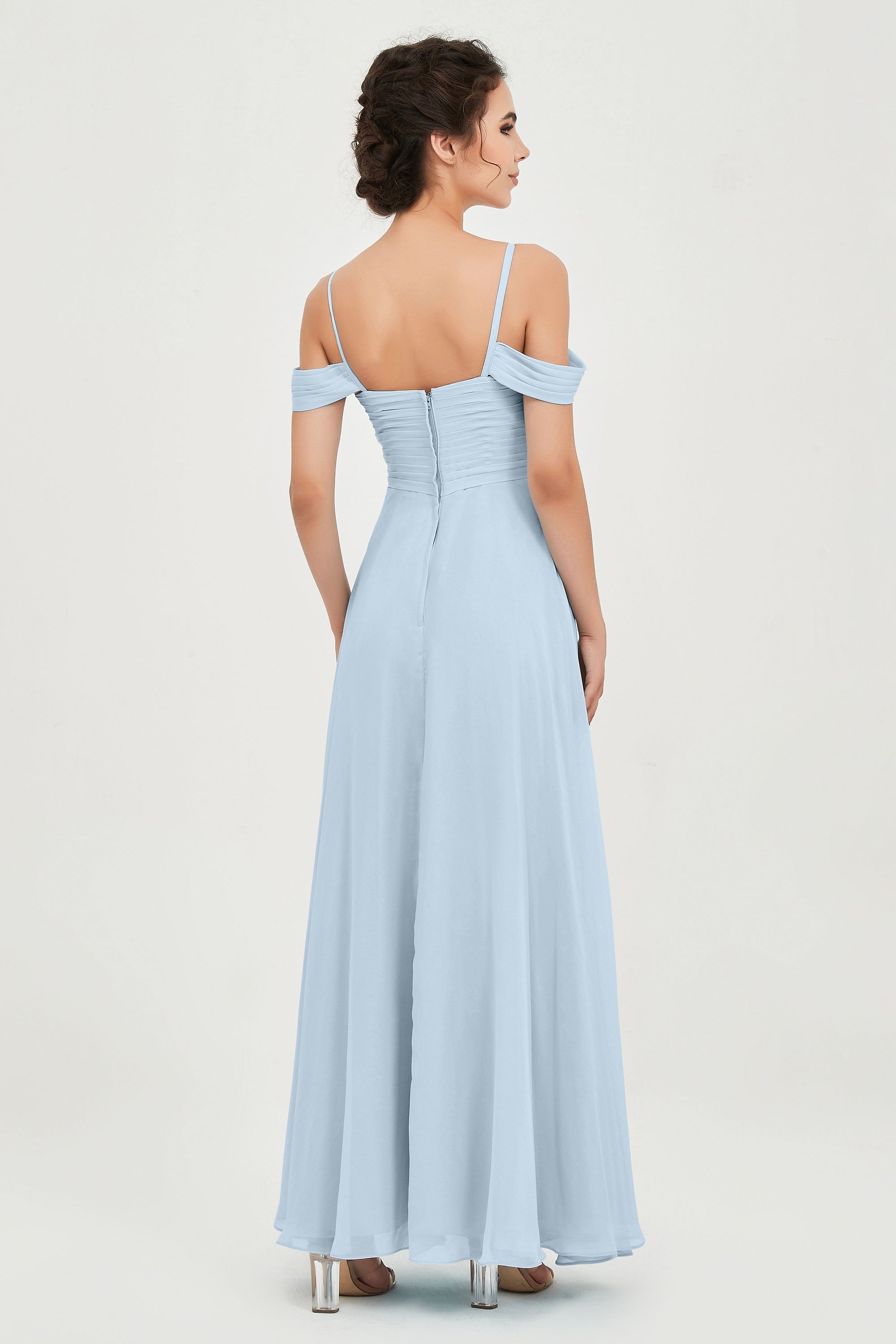 Spaghetti Straps Chiffon Off the Shoulder Bridesmaid Dress Floor Formal Evening Dresses Gowns