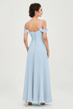 Spaghetti Straps Chiffon Off the Shoulder Bridesmaid Dress Floor Formal Evening Dresses Gowns