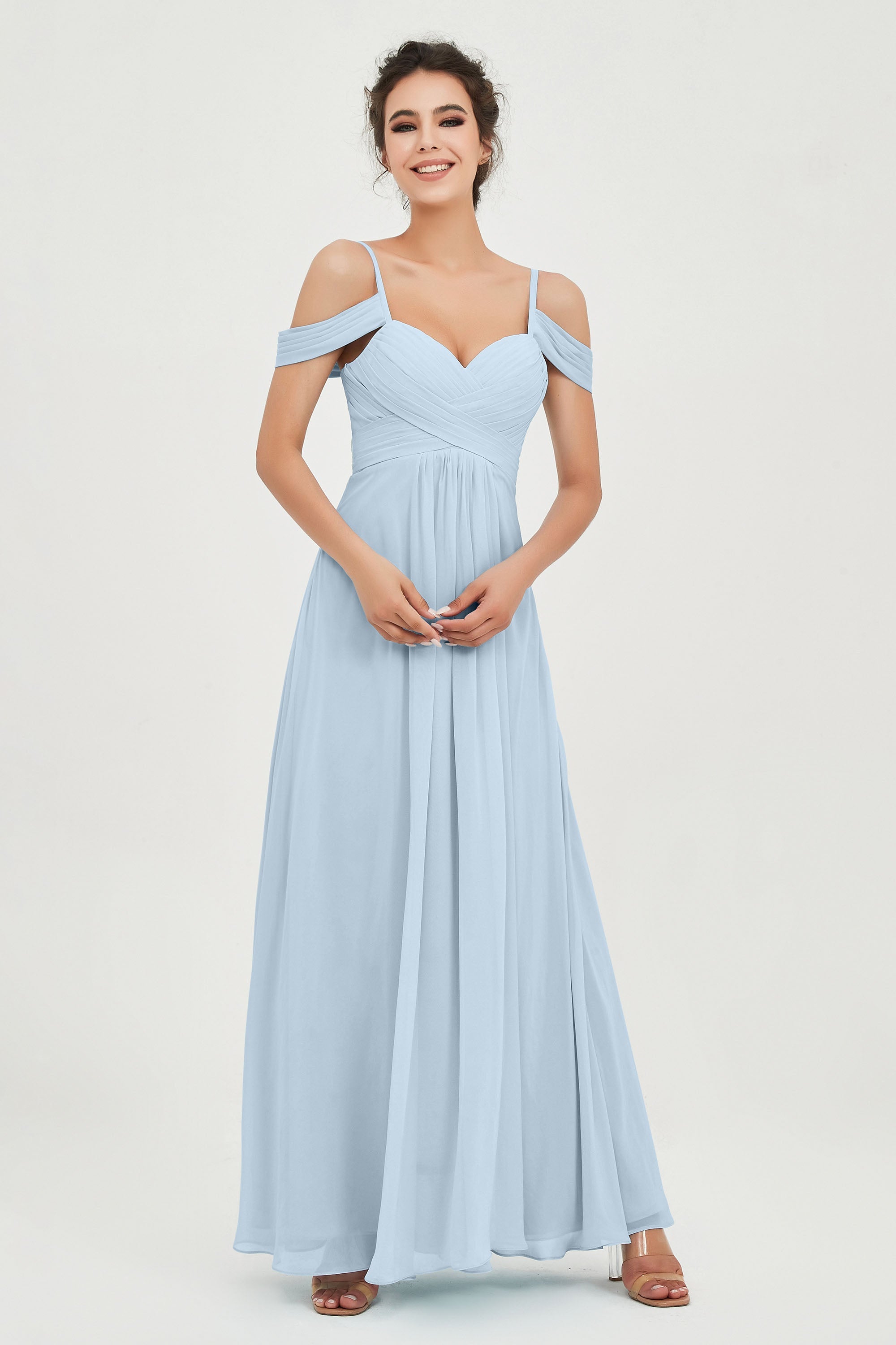 Spaghetti Straps Chiffon Off the Shoulder Bridesmaid Dress Floor Formal Evening Dresses Gowns