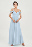 Spaghetti Straps Chiffon Off the Shoulder Bridesmaid Dress Floor Formal Evening Dresses Gowns