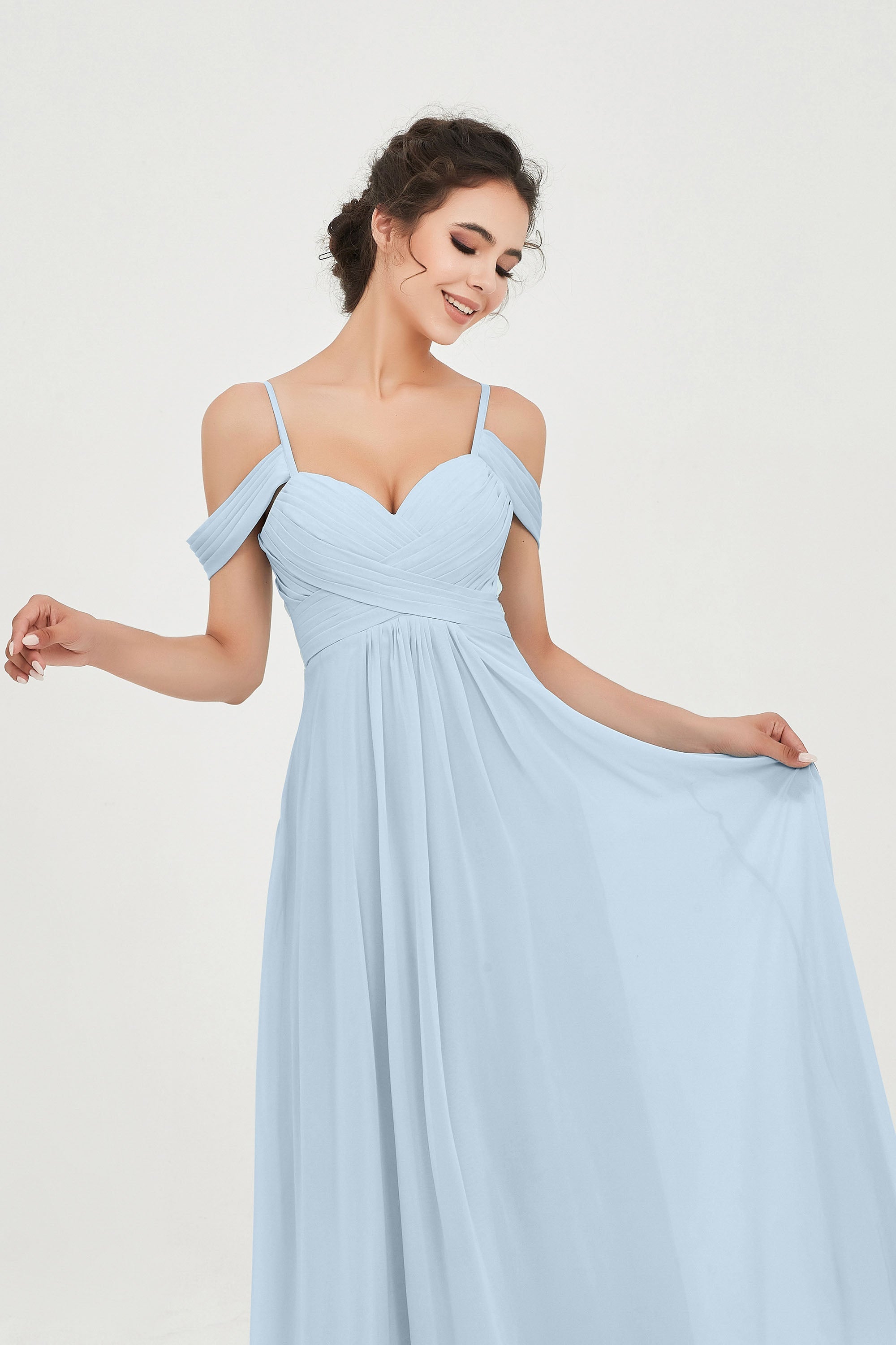 Spaghetti Straps Chiffon Off the Shoulder Bridesmaid Dress Floor Formal Evening Dresses Gowns