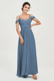 Spaghetti Straps Chiffon Off the Shoulder Bridesmaid Dress Floor Formal Evening Dresses Gowns