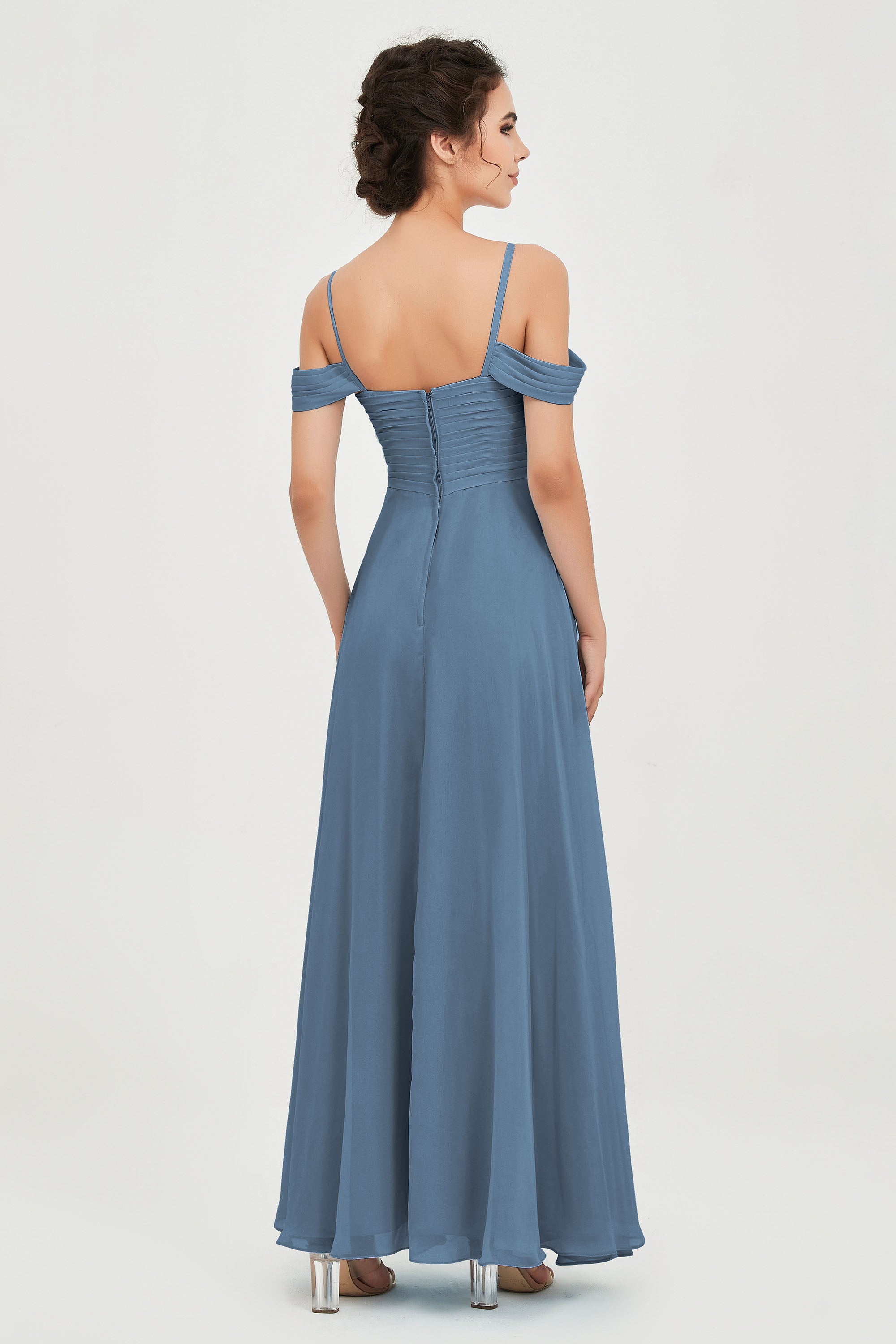 Spaghetti Straps Chiffon Off the Shoulder Bridesmaid Dress Floor Formal Evening Dresses Gowns