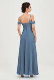Spaghetti Straps Chiffon Off the Shoulder Bridesmaid Dress Floor Formal Evening Dresses Gowns