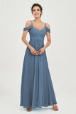 Spaghetti Straps Chiffon Off the Shoulder Bridesmaid Dress Floor Formal Evening Dresses Gowns