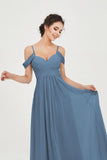 Spaghetti Straps Chiffon Off the Shoulder Bridesmaid Dress Floor Formal Evening Dresses Gowns