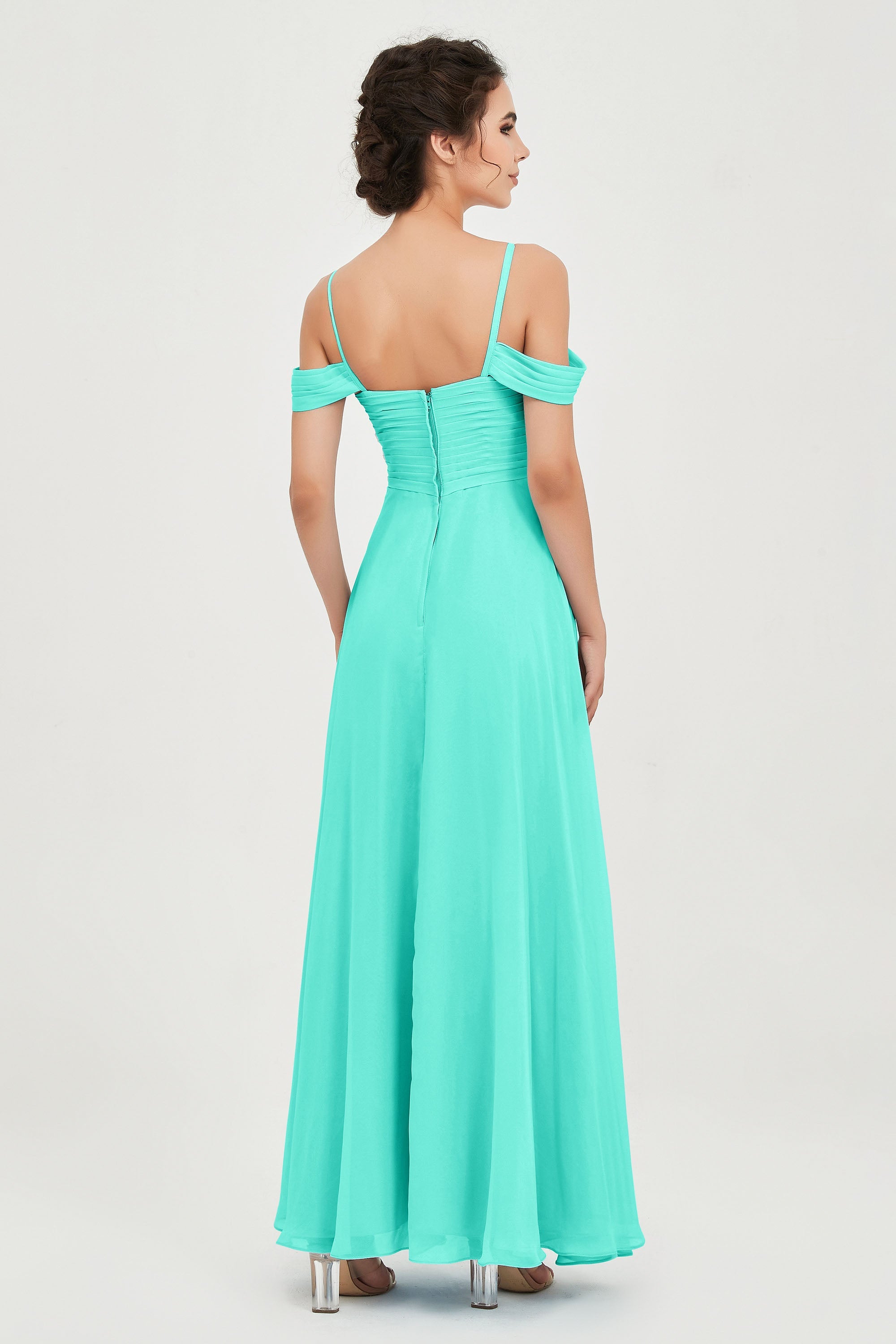 Spaghetti Straps Chiffon Off the Shoulder Bridesmaid Dress Floor Formal Evening Dresses Gowns