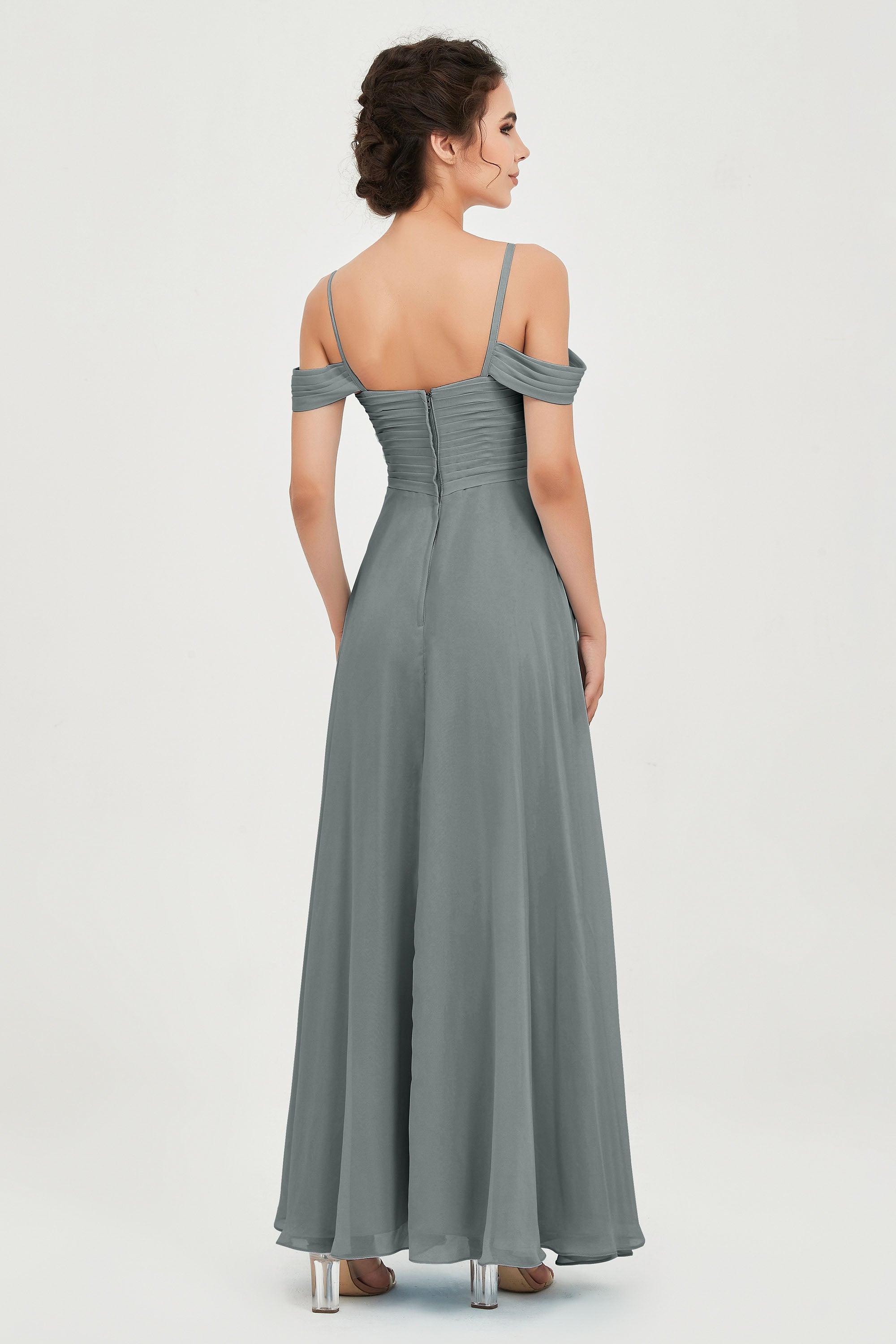 Spaghetti Straps Chiffon Off the Shoulder Bridesmaid Dress Floor Formal Evening Dresses Gowns