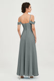 Spaghetti Straps Chiffon Off the Shoulder Bridesmaid Dress Floor Formal Evening Dresses Gowns