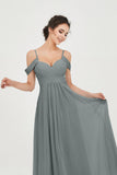 Spaghetti Straps Chiffon Off the Shoulder Bridesmaid Dress Floor Formal Evening Dresses Gowns