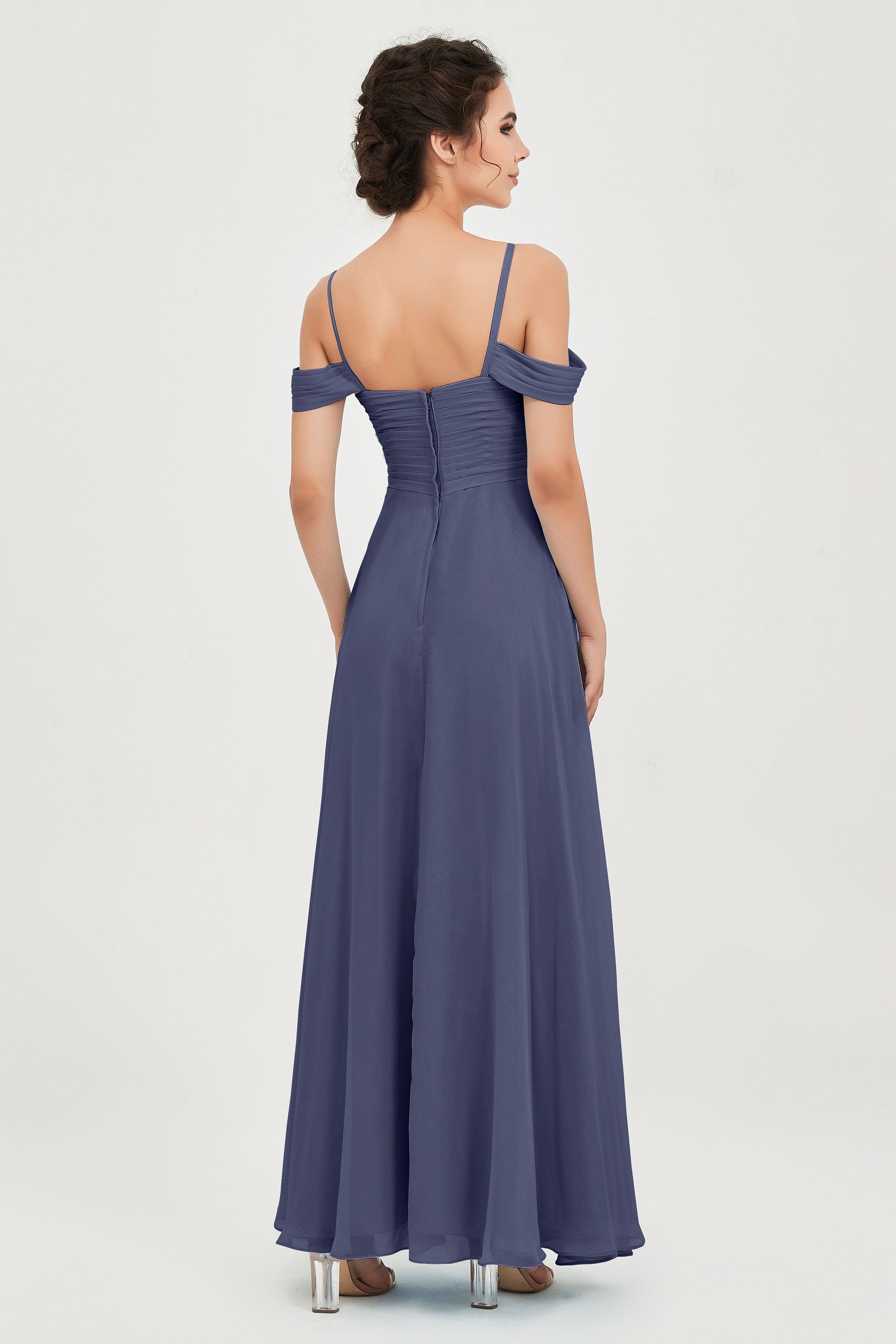 Spaghetti Straps Chiffon Off the Shoulder Bridesmaid Dress Floor Formal Evening Dresses Gowns