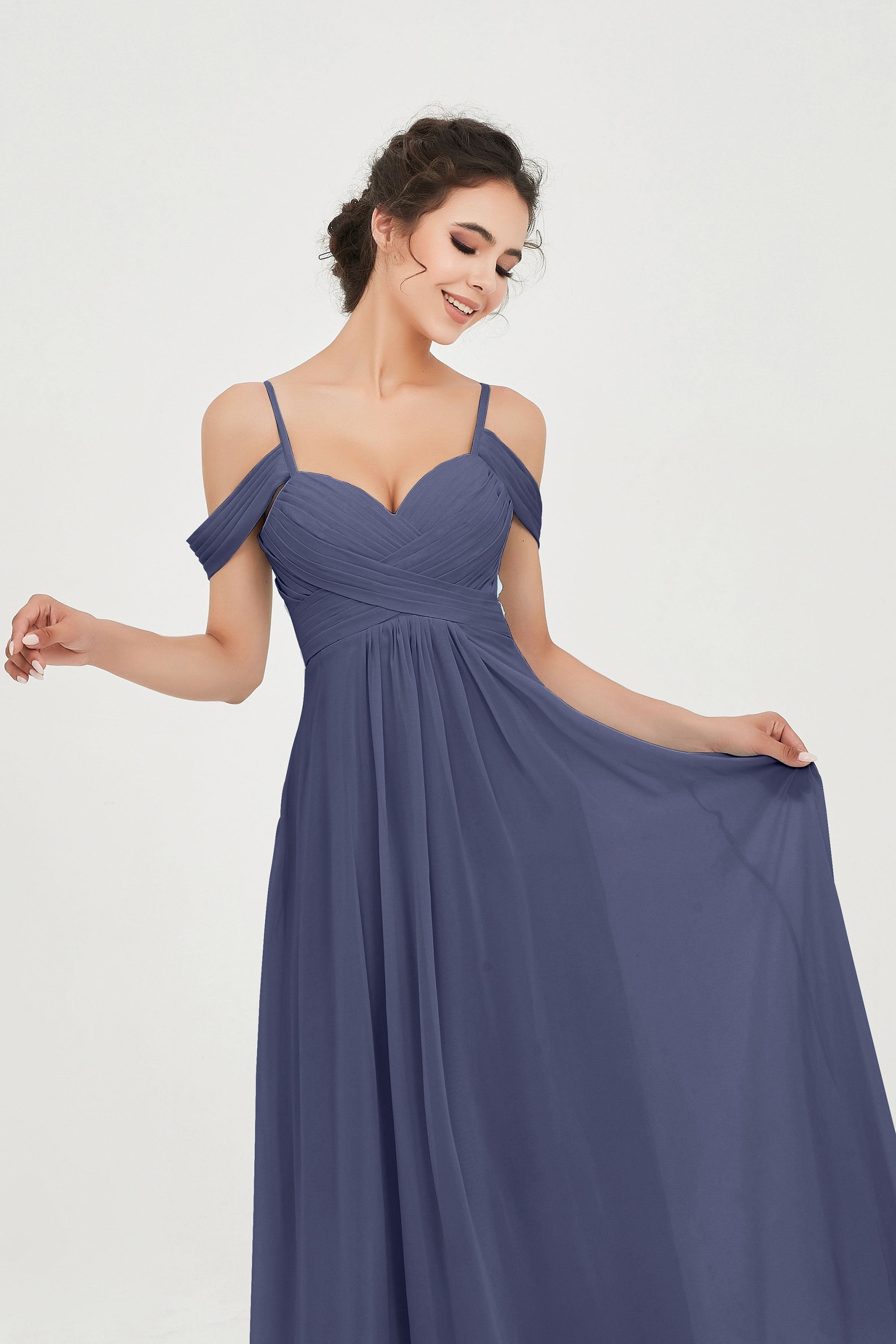 Spaghetti Straps Chiffon Off the Shoulder Bridesmaid Dress Floor Formal Evening Dresses Gowns