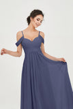 Spaghetti Straps Chiffon Off the Shoulder Bridesmaid Dress Floor Formal Evening Dresses Gowns