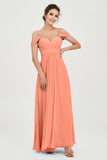 Spaghetti Straps Chiffon Off the Shoulder Bridesmaid Dress Floor Formal Evening Dresses Gowns