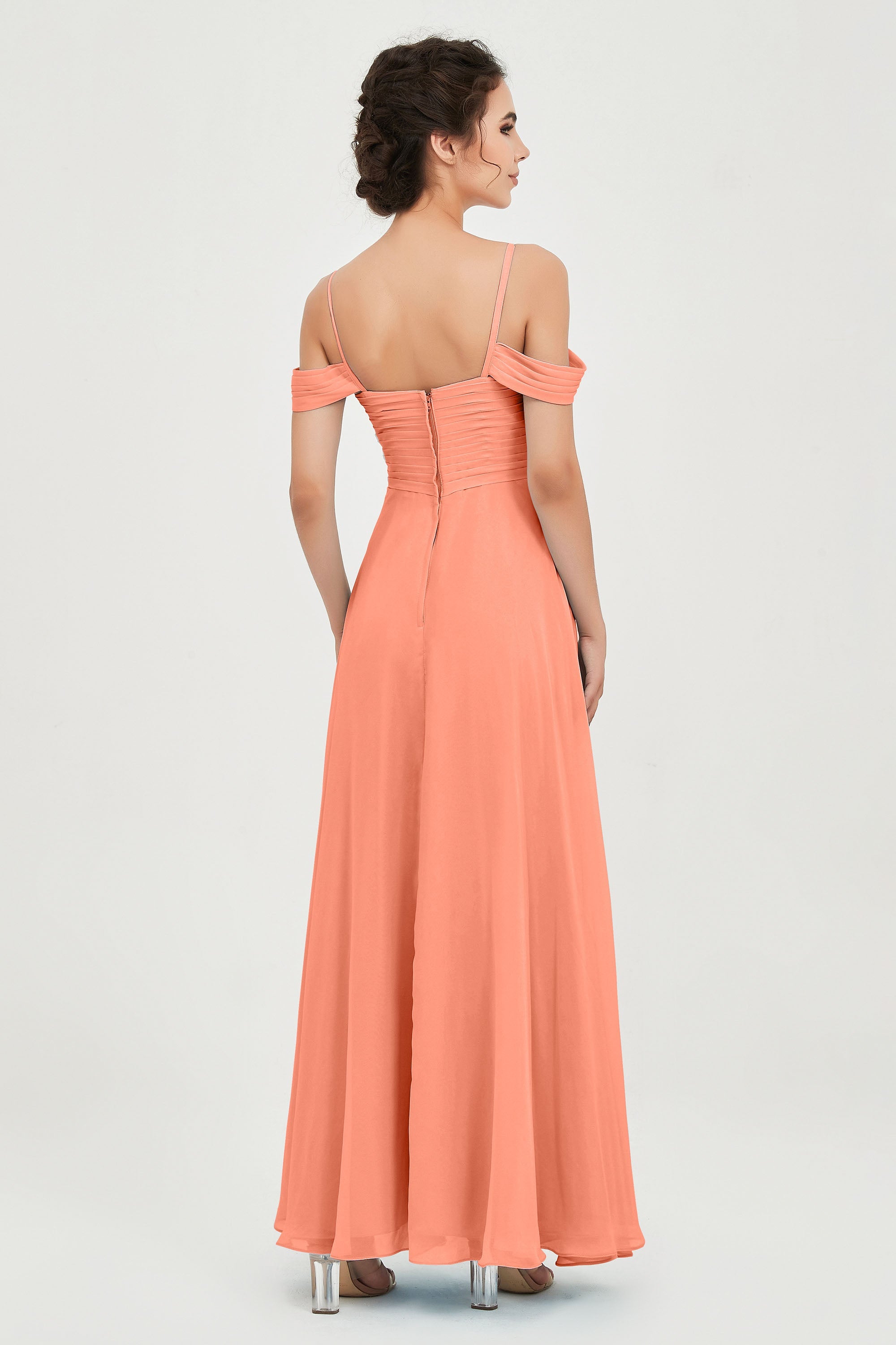 Spaghetti Straps Chiffon Off the Shoulder Bridesmaid Dress Floor Formal Evening Dresses Gowns