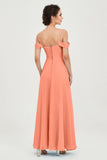 Spaghetti Straps Chiffon Off the Shoulder Bridesmaid Dress Floor Formal Evening Dresses Gowns