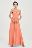 Spaghetti Straps Chiffon Off the Shoulder Bridesmaid Dress Floor Formal Evening Dresses Gowns