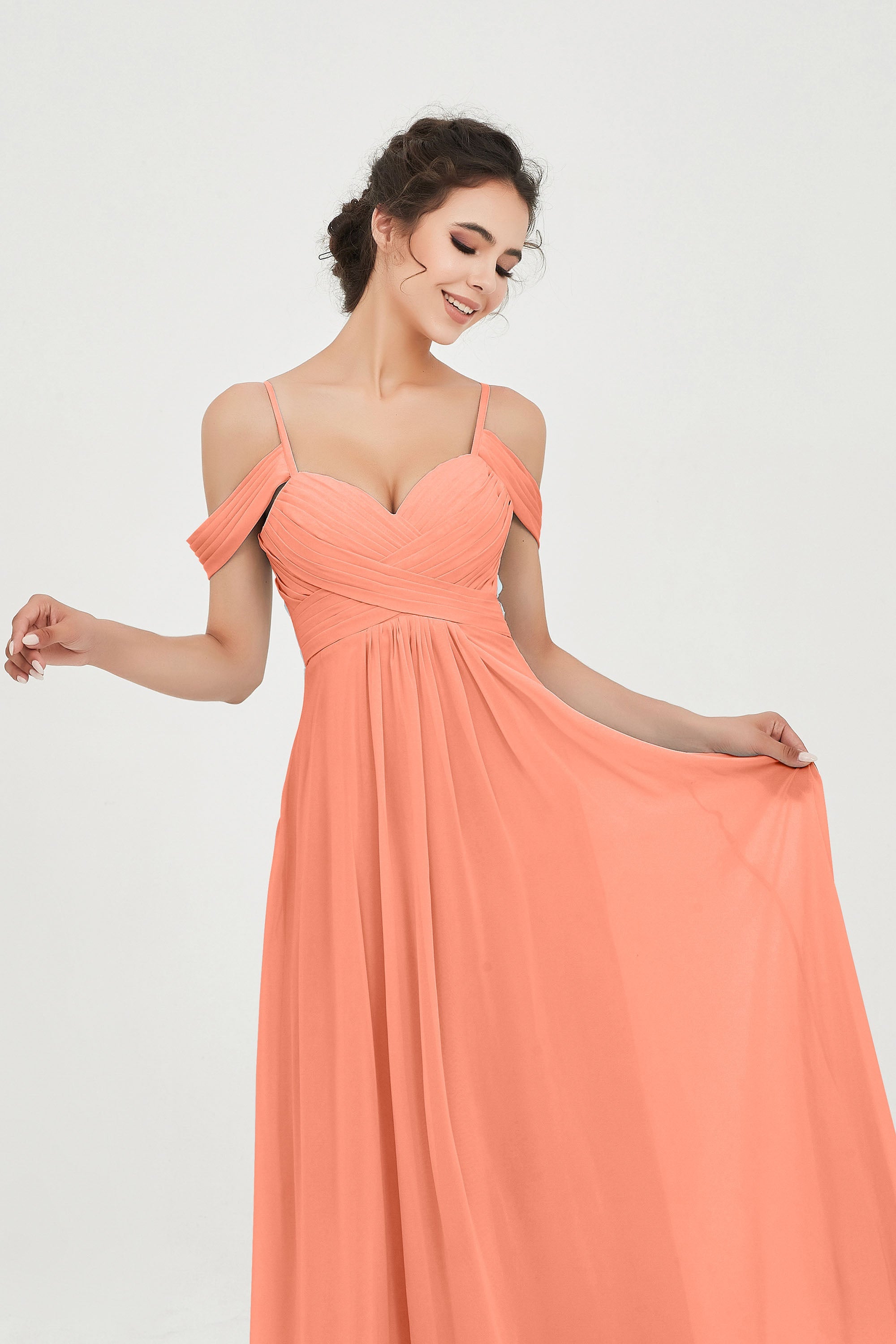 Spaghetti Straps Chiffon Off the Shoulder Bridesmaid Dress Floor Formal Evening Dresses Gowns